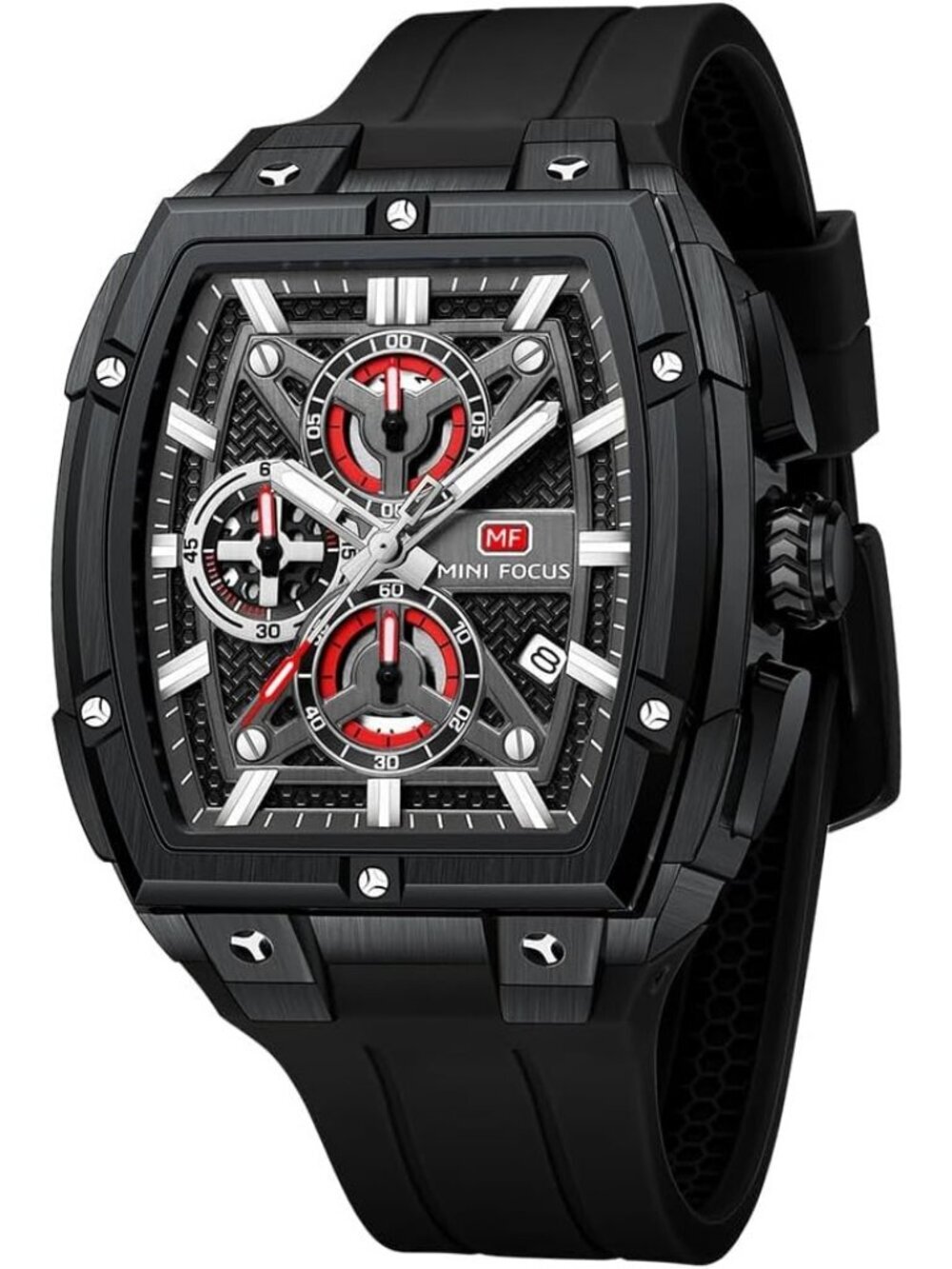 Mens All Black Analog Wrist Skeleton Tonneau Chronograph Ideal Enthusiasts Watch